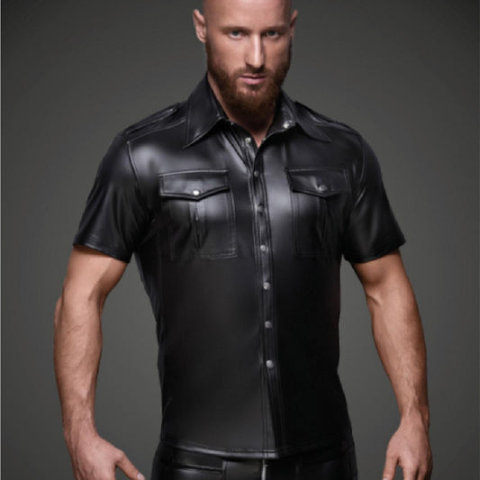 Men's Patent Leather Top Shirt Subdued Leather