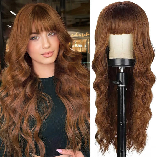 Fashion 26-inch long wavy synthetic wig for daily hair, high-temperature hair fiber wig set
