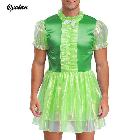 Mens Sissy Crossdress Ruffled Dress